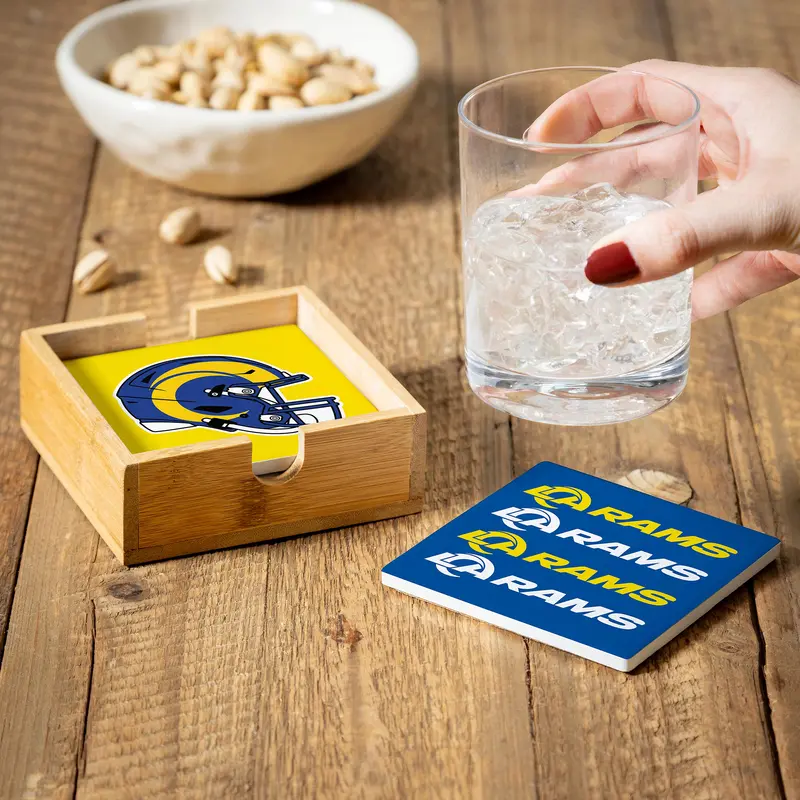 Los Angeles Chargers Ceramic Coasters Set, 4pcs with Wood Caddy