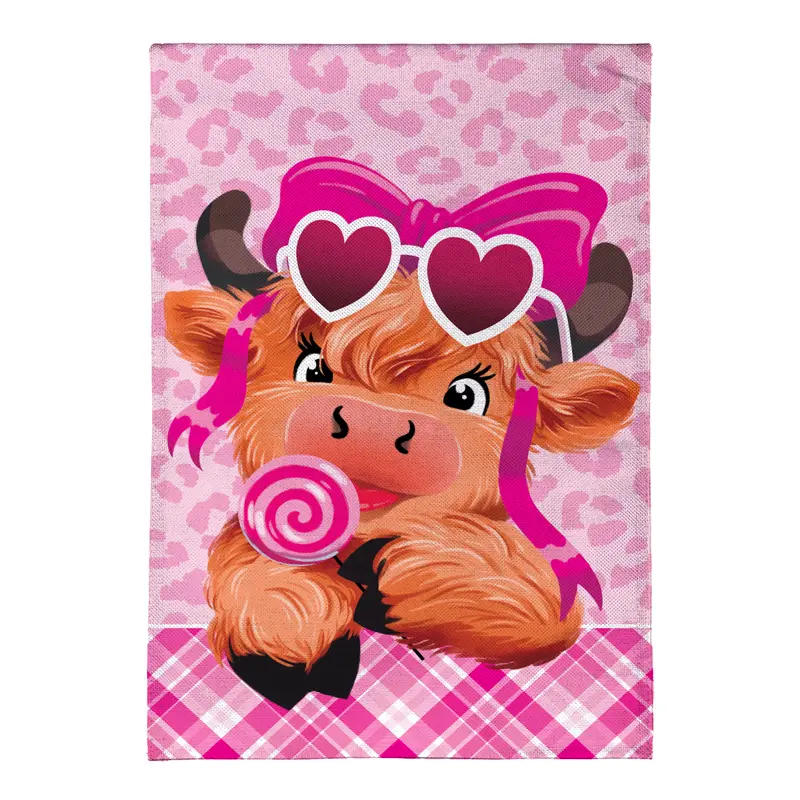 Lovely Laverne The Highland Cow Burlap House Flag