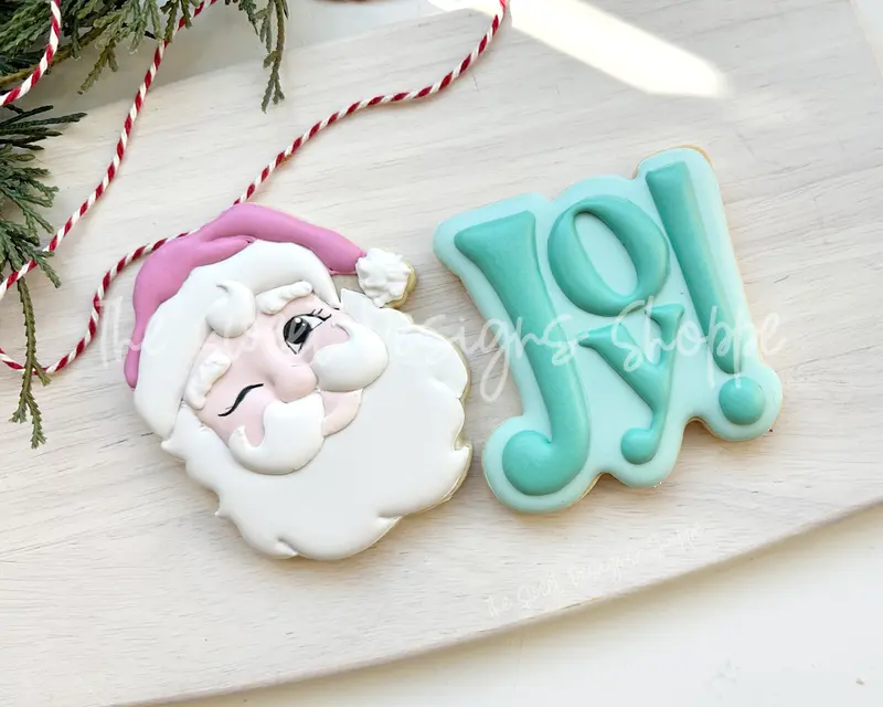 Lovely Vintage Santa Face & Joy Plaque Cookie Cutter Set - Set of 2 - Cookie Cutters
