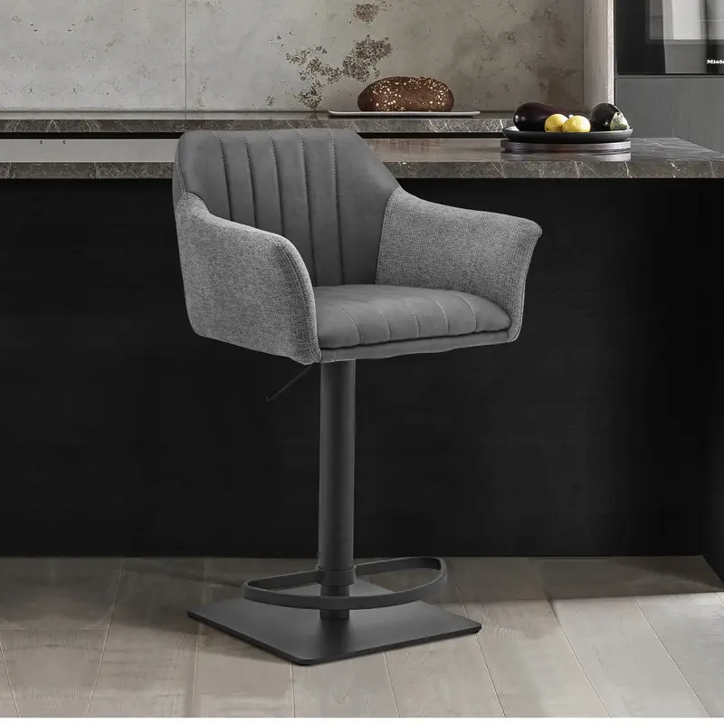 Lush Grey Faux Leather and Fabric Adjustable Swivel Stool By Homeroots