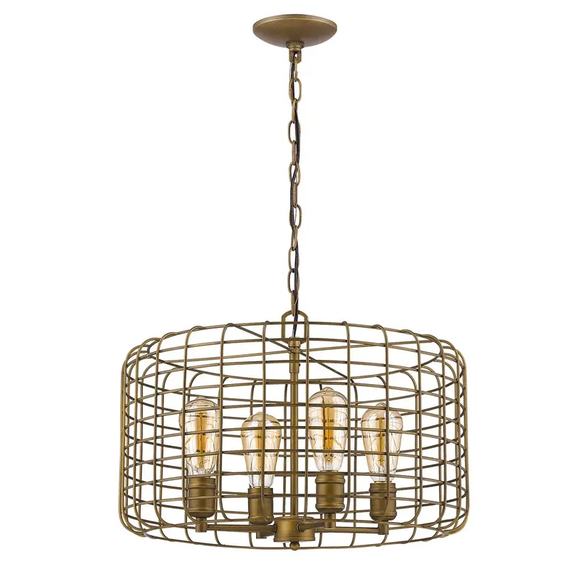 Lynden 4-Light Raw Brass Drum Pendant With Wire Cage Shade By Homeroots