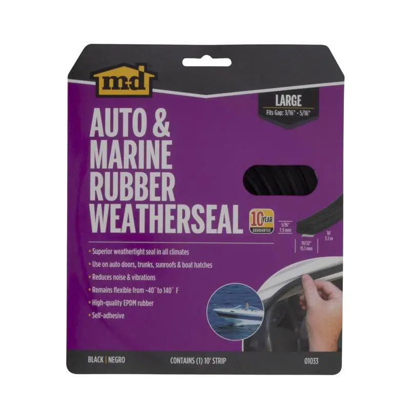 M-D Building Products Black EPDM Rubber Foam Weatherstrip For Auto and Marine 120 in. L X 0.31 in. - Open Box
