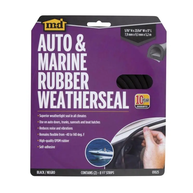 M-D Building Products Black Rubber Weatherstrip For Auto and Marine 204 in. L X 0.31 in. - Open Box