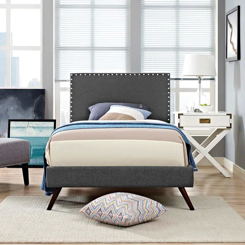 Macie Twin Fabric Platform Bed with Round Splayed Legs By Modway - MOD-5959