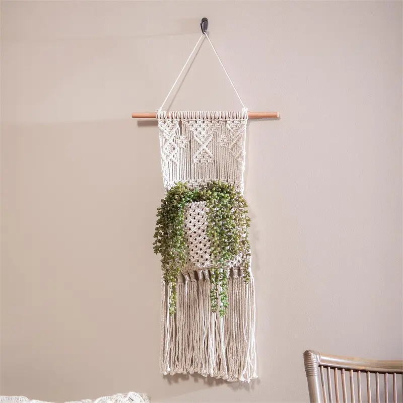 Macrame Wall Pocket Plant Cover, Natural