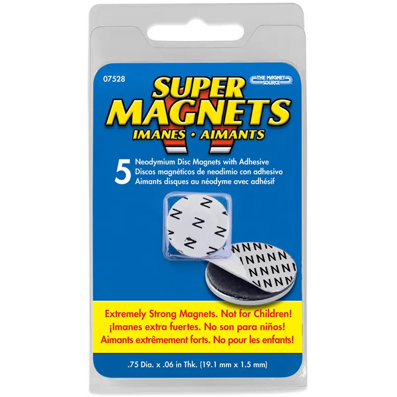 Magnet Source 0.75 in. L X 0.75 in. W Silver Disc Magnets with Adhesive 3.91 lb. pull 5 pc - Deal of The Week