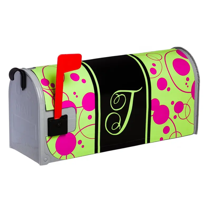 Mailbox, Magnetic, Pink/Green Monogram Polka Dot "T", Glow in the Dark,56139t