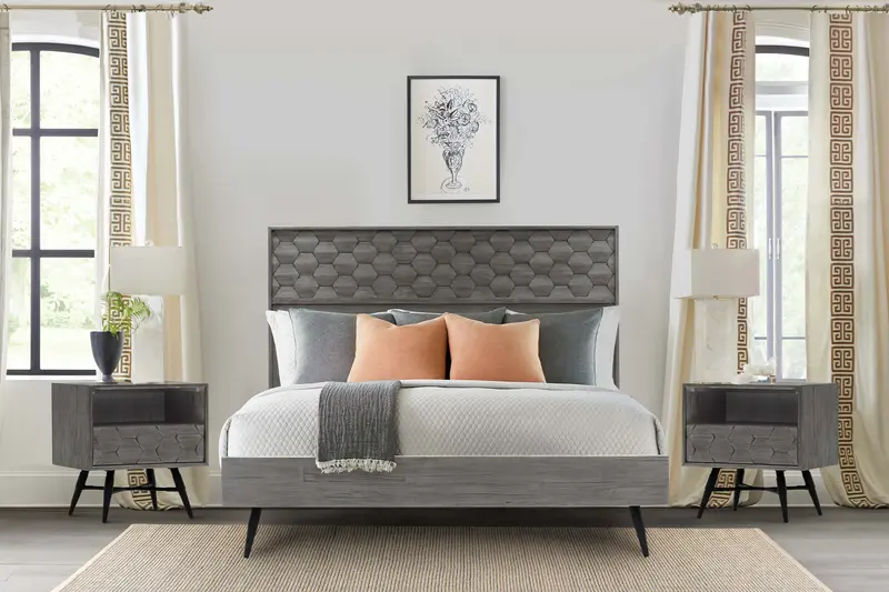 Makena 3 Piece King Bedroom Set in Grey Acacia Wood By Armen Living