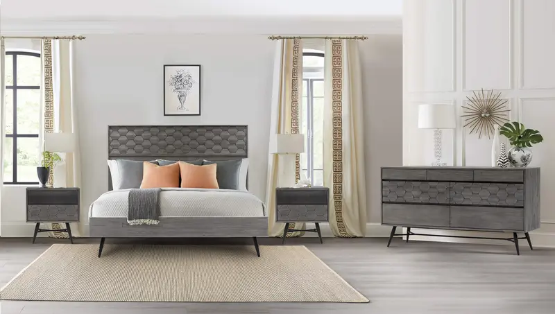 Makena 4 Piece King Bedroom Set in Grey Acacia Wood By Armen Living