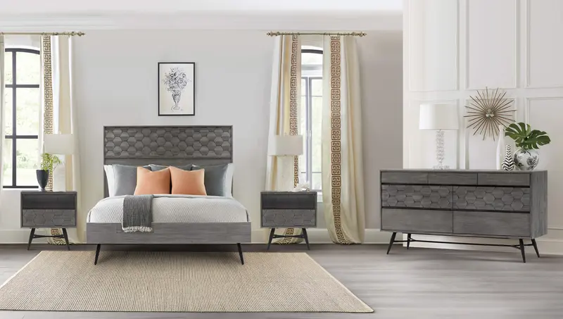 Makena 4 Piece Queen Bedroom Set in Grey Acacia Wood By Armen Living