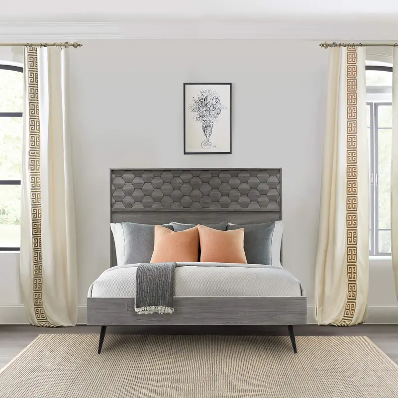 Makena Queen Platform Bed Frame in Grey Acacia Wood By Armen Living