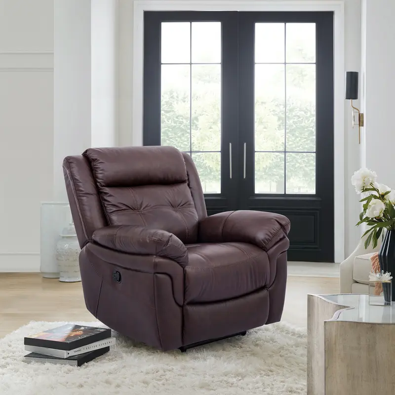 Marcel Manual Recliner Chair in Dark Brown Leather By Armen Living