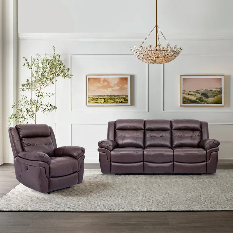 Marcel Manual Reclining 2 Piece Sofa and Recliner Set in Dark Brown Leather By Armen Living
