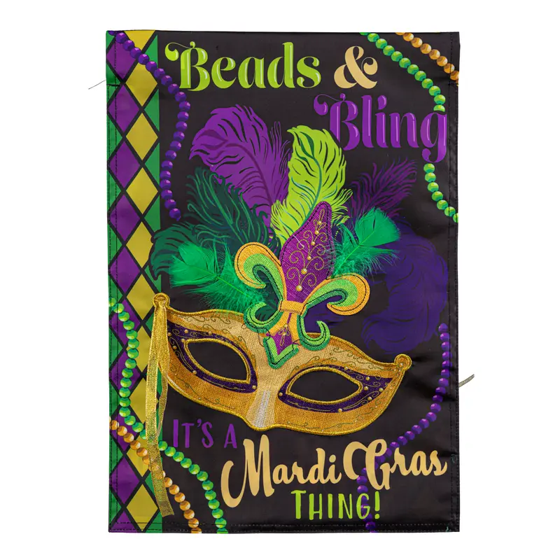 Mardi Gras Beads & Bling Applique Garden Flag