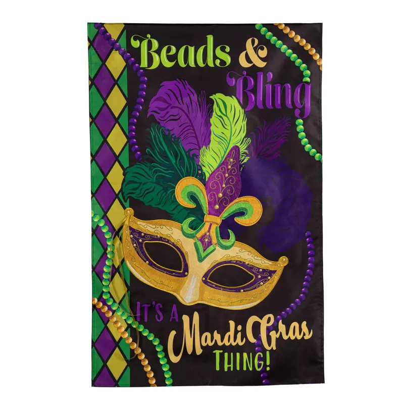 Mardi Gras Beads & Bling Applique House Flag