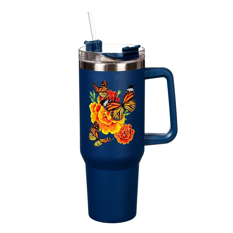 Mariposa Melody Monarch Canyon Cup, Double Wall Stainless Steel w/ Straw, 40oz, Gift Box