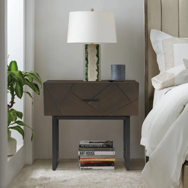 Marquis 1 Drawer Oak Wood Nighstand with Black Metal Legs By Armen Living