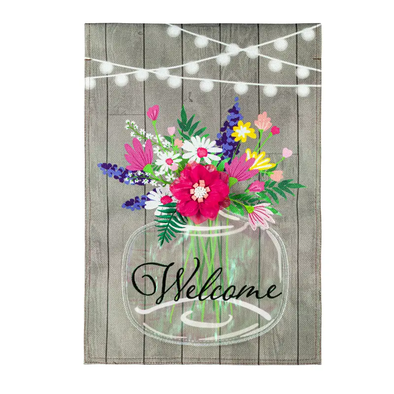 Mason Jar and Lights Garden Burlap Flag,14b10890