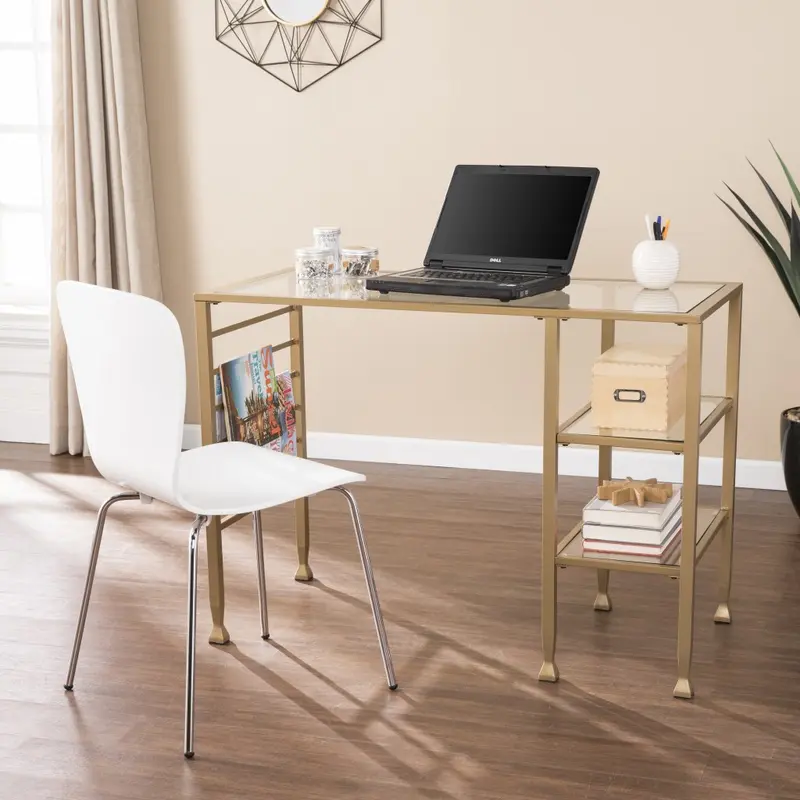 Matt Gold and Glass Writing Desk By Homeroots