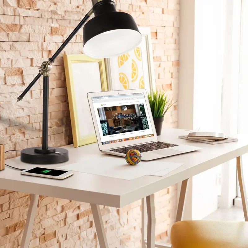 Matte Black and Antiqued Brass LED Adjustable Desk Lamp By Homeroots