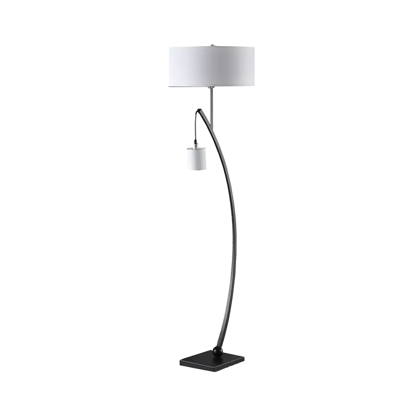 Matte Black Dual Arc Floor Lamp With White Drum Shade By Homeroots