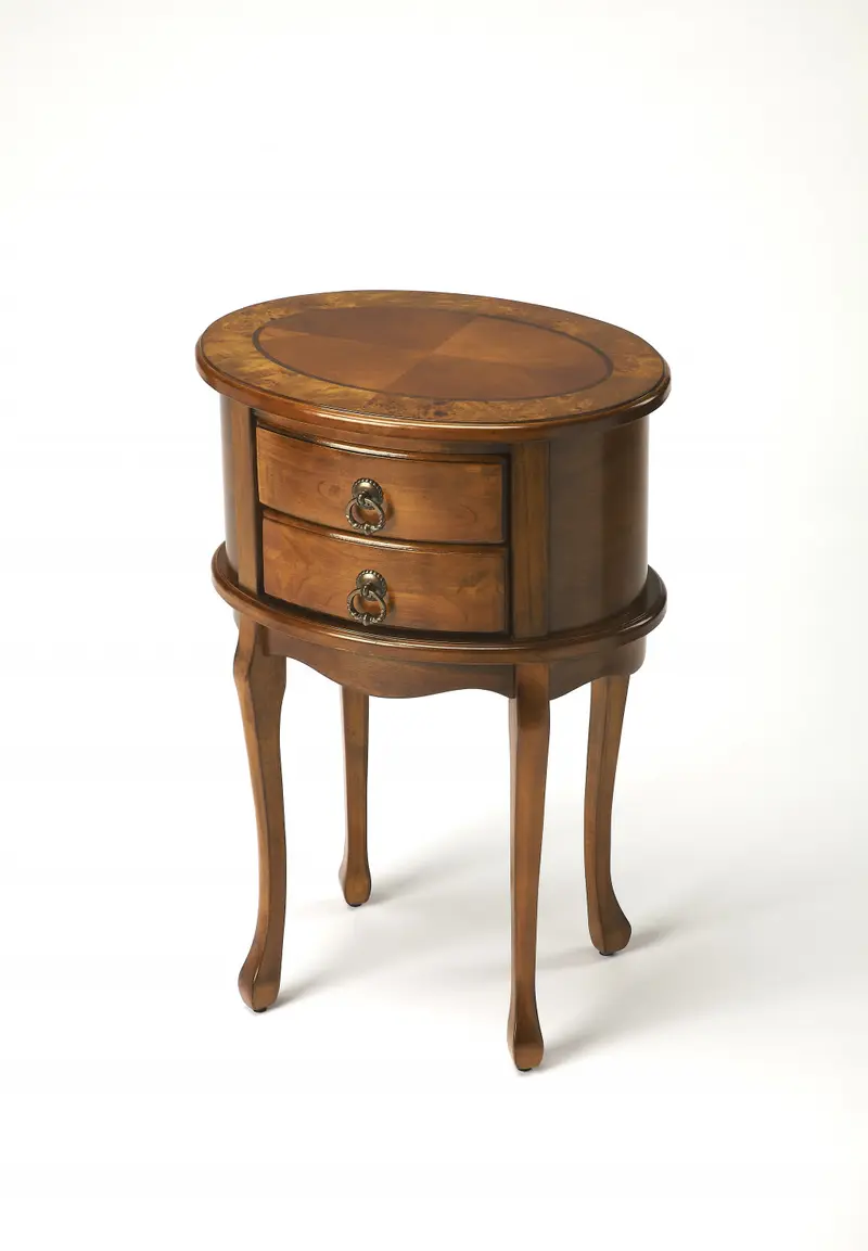 Medium Brown And Olive Ash Manufactured Wood Oval End Table With Two Drawers By Homeroots