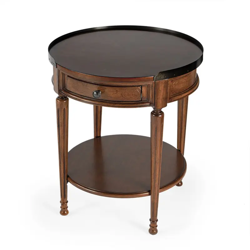 Medium Brown Manufactured Wood Round End Table With Drawer And Shelf By Homeroots