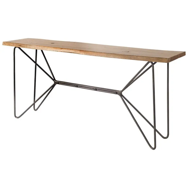 Medium Brown Solid Acacia Wood Console Table With Solid Iron Base. By Homeroots