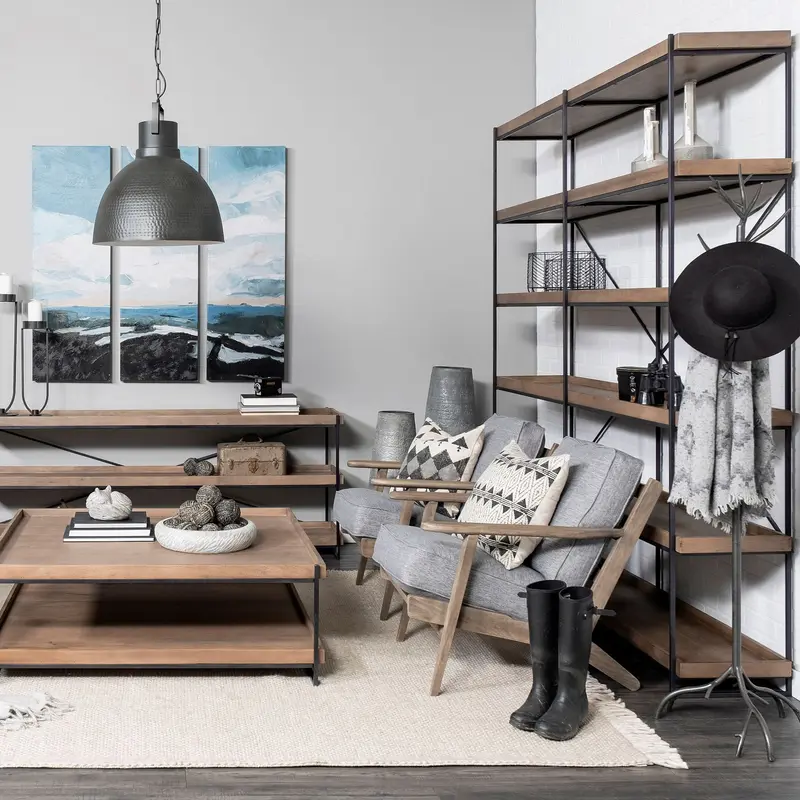 Medium Brown Wood and Iron Shelving Unit with 5 Tray Shelves By Homeroots