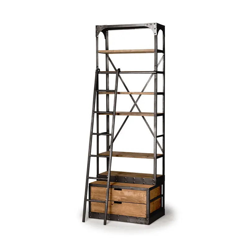 Medium Brown Wood Copper Accent Shelving Unit with 4 Shelves By Homeroots