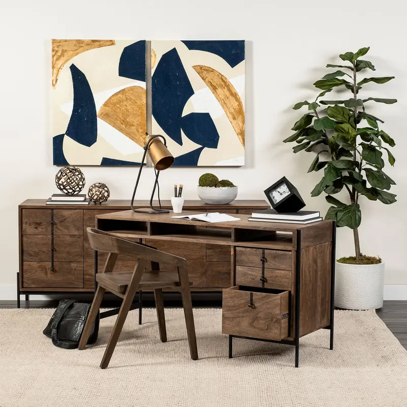 Medium Brown Wooden Writing Desk With 3 Drawers And 3 Open Shelves By Homeroots