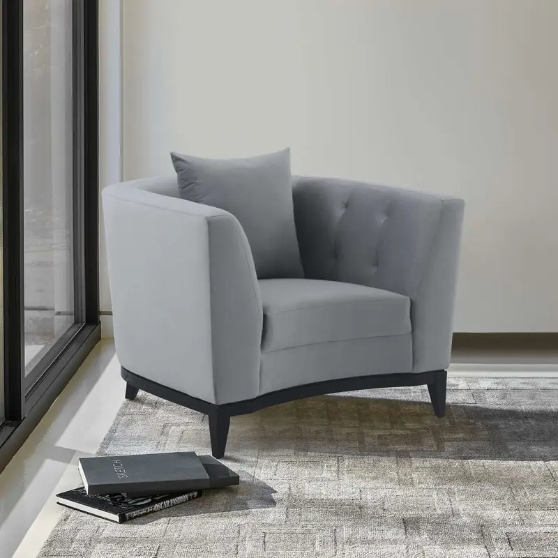 Melange Gray Velvet Accent Chair with Black Wood Base By Armen Living