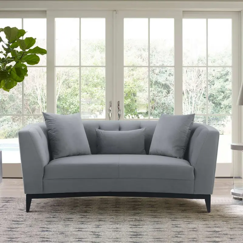 Melange Gray Velvet Loveseat with Black Wood Base By Armen Living