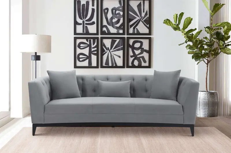 Melange Gray Velvet Sofa with Black Wood Base By Armen Living
