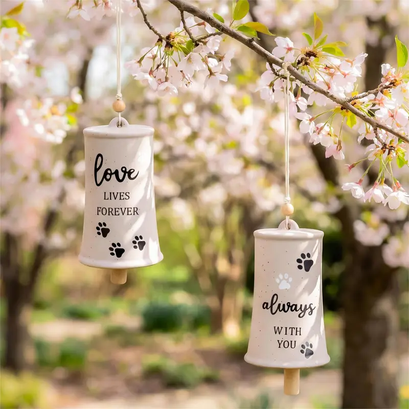 Memorial Bell, Ceramic, Love Lives Forever, Assort of 2