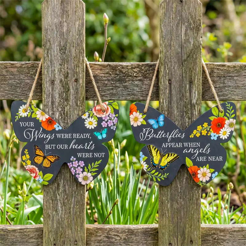 Memorial Garden Sign, Slate, Butterfly Shape, Asst of 2