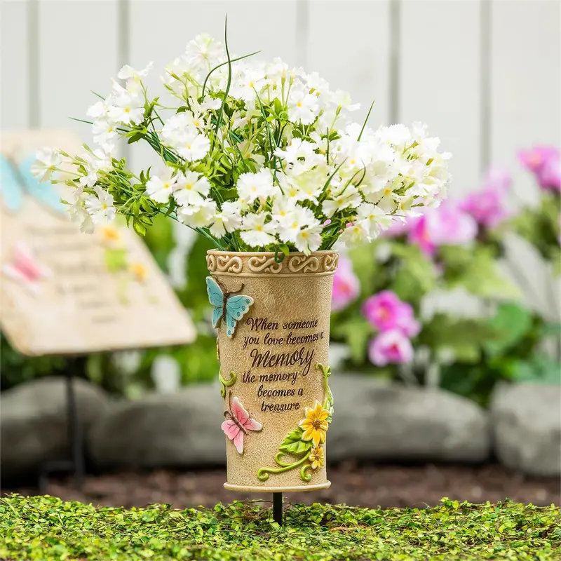Memorial Garden Stake, Butterfly Vase Garden Stake, 8"H, CDU