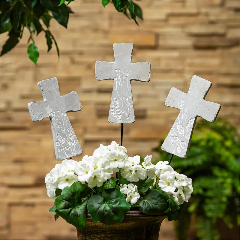 Memorial Garden Stake, Cross Resin Mini Garden Pick, 18"H, CDU