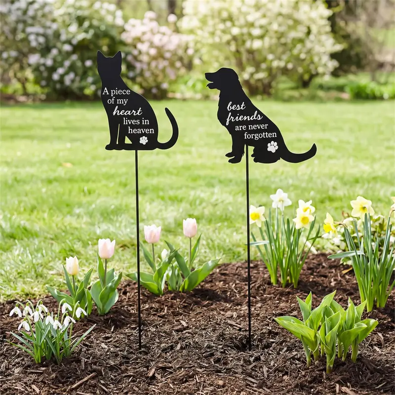 Memorial Garden Stake, Metal Cat and Dog Garden Stake, 2 Asst, 12pcs in Metal Display