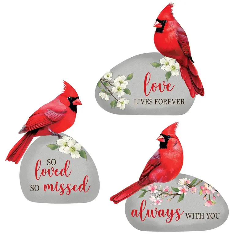 Memorial Garden Stone, Perched Cardinal with Sentiment, Asst of 3, CDU