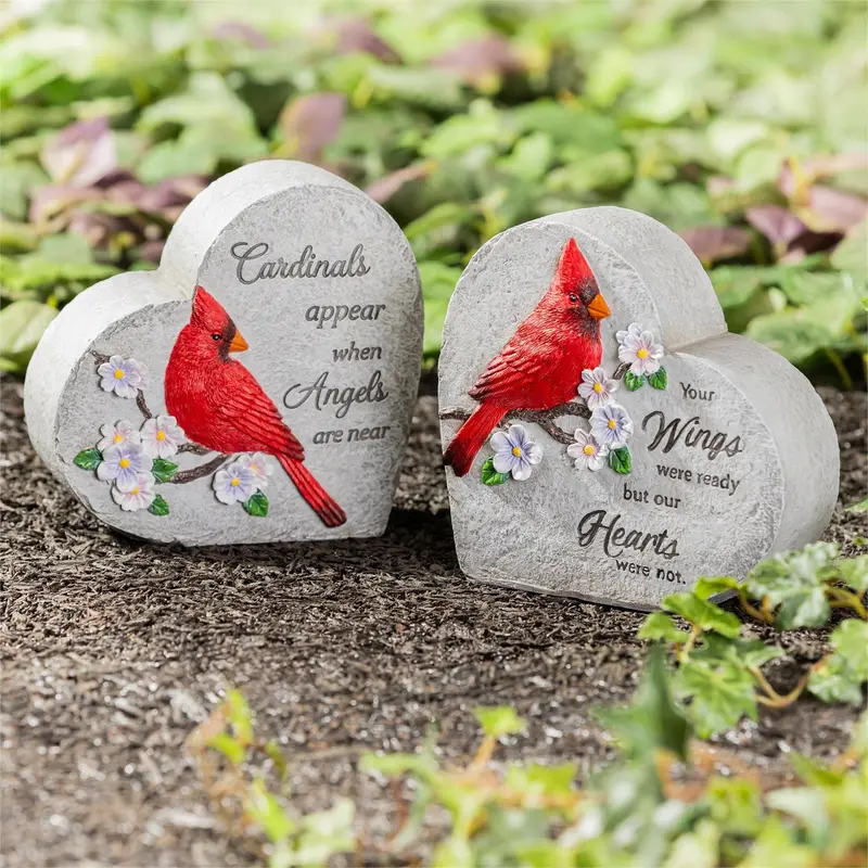 Memorial Garden Stone, Resin Heart Shaped Cardinal, Asst of 2, CDU