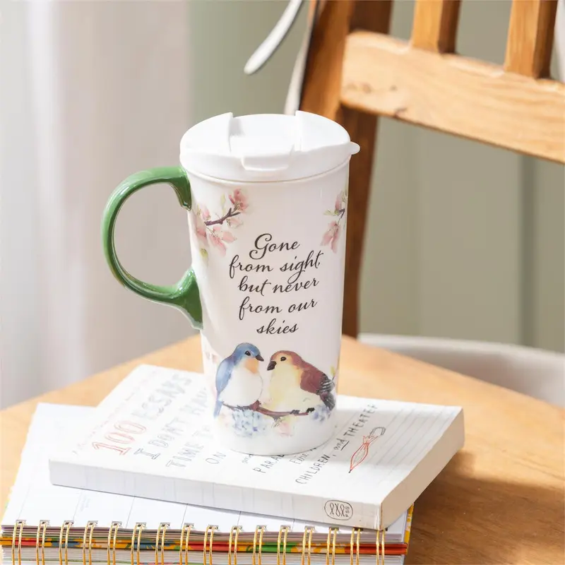Memorial Travel Cup Ceramic Perfect Cup, Birds, Gone from sight, 17oz, Gift Box