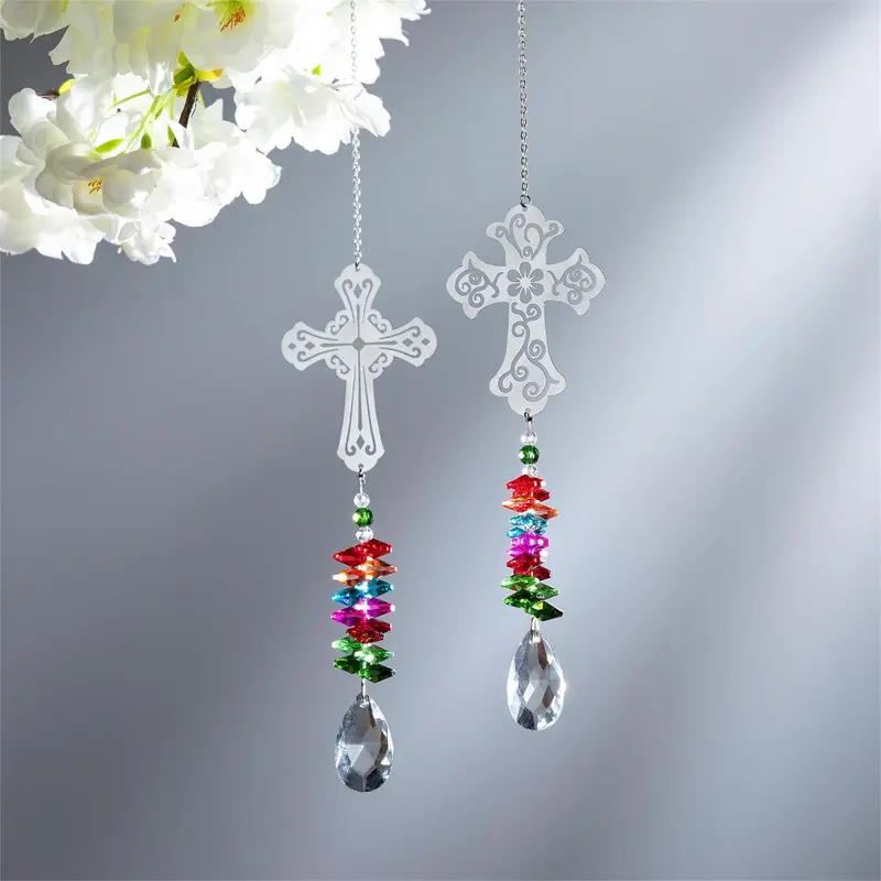 Memorial Trinket Metal and Crystal Hanging Cross, 11", Asst of 2, CDU