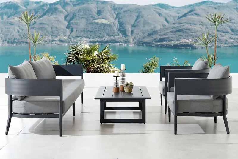 Menorca 4 Piece Outdoor Dark Gray Aluminum & Fabric Outdoor Conversation Set By Armen Living