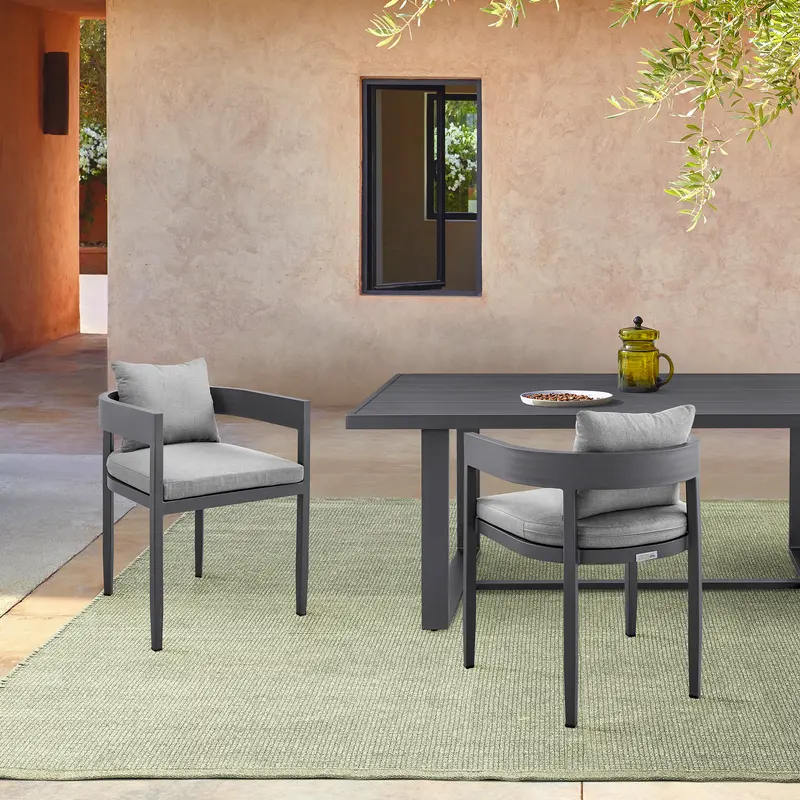 Menorca Outdoor Patio Dining Chairs in Aluminum with Gray Cushions - Set of 2 By Armen Living