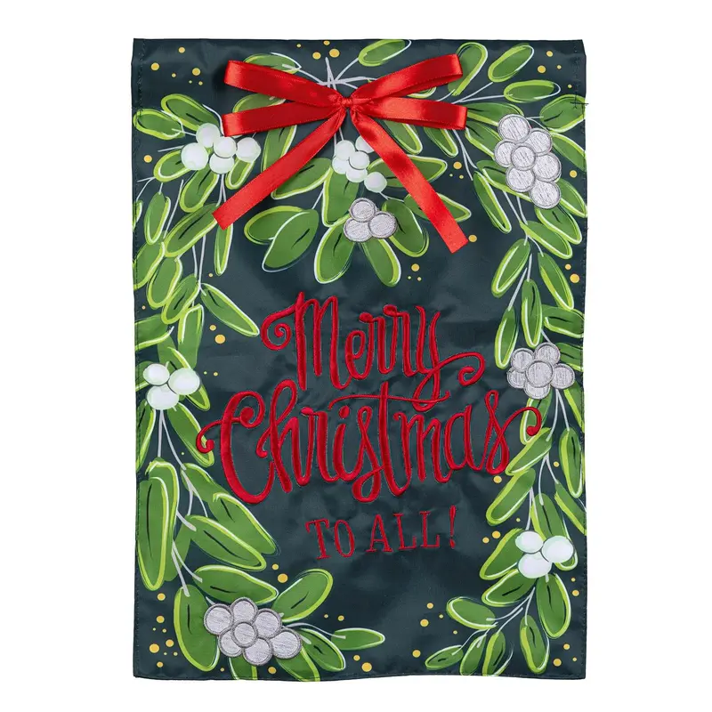 Merry Christmas Mistletoe Applique Garden Flag