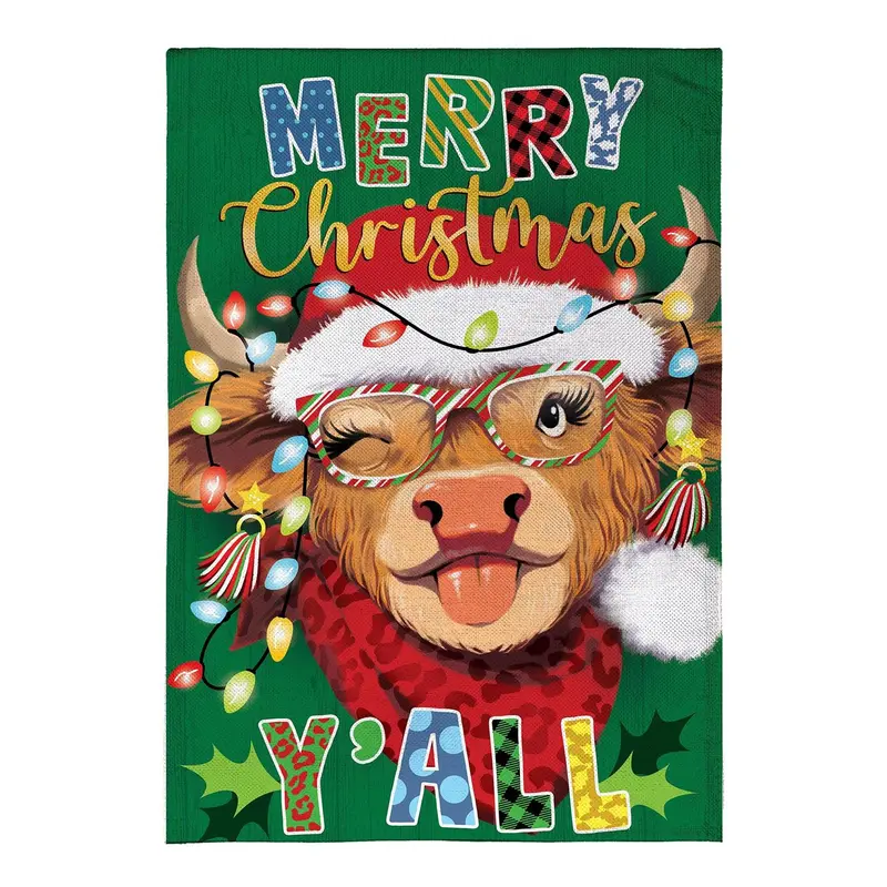 Merry Highland Ho Burlap House Flag