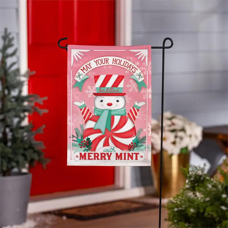 Merry Mint Holidays Burlap Flag Garden