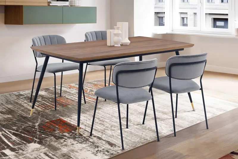Messina and Carlo Gray Velvet 5 Piece Rectangular Dining Set By Armen Living