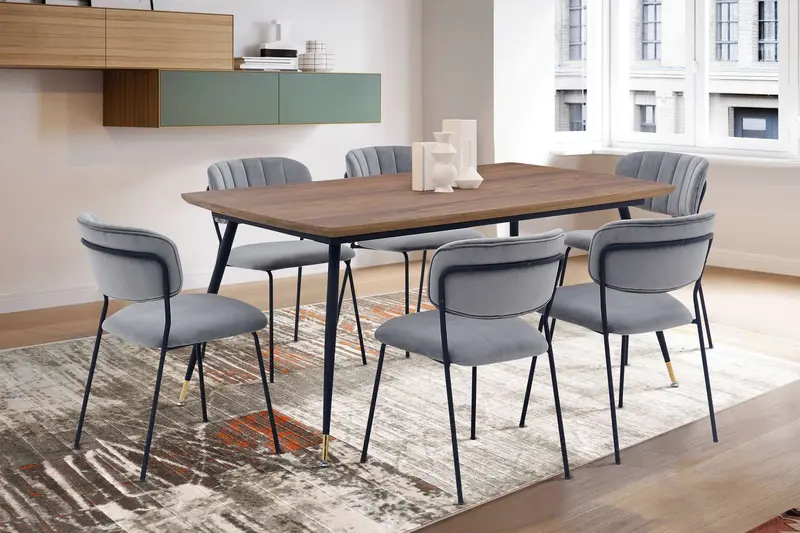 Messina and Carlo Gray Velvet 7 Piece Rectangular Dining Set By Armen Living